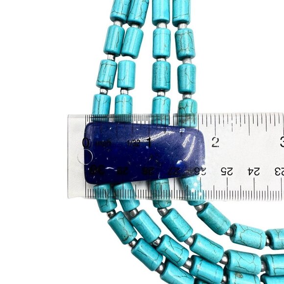 CHICOS Faux Turquoise Lapis Lazuli Bib Statement 16" to 18" Statement Necklace - Picture 2 of 3